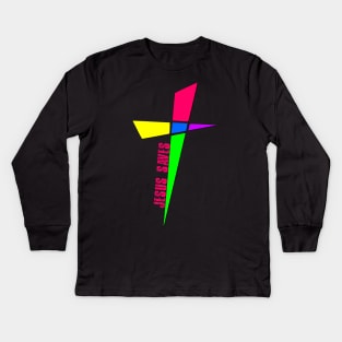 Colorful Cross - Jesus Saves Kids Long Sleeve T-Shirt